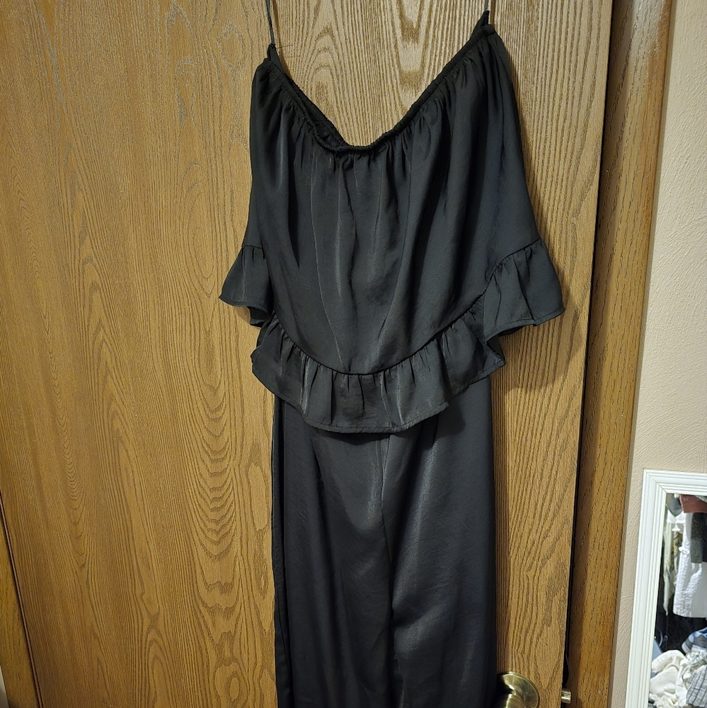 Black Ruffled Tube Top Jumpsuit